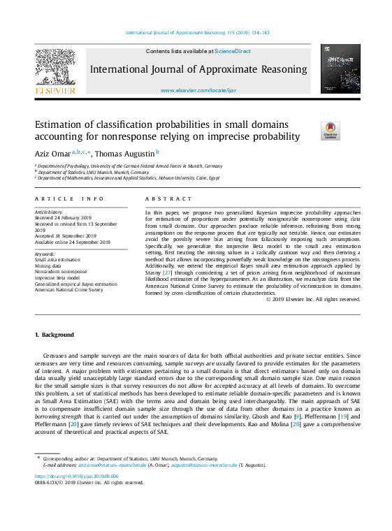 (PDF) Estimation of Classification Probabilities in Small Domains ...