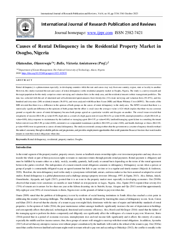 (PDF) Causes of Rental Delinquency in the Residential Property Market ...
