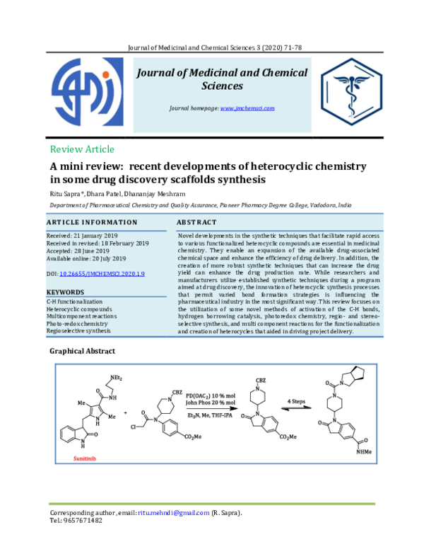(PDF) A mini review: recent developments of heterocyclic chemistry in ...