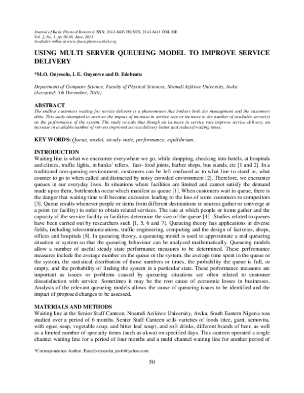 (PDF) USING MULTI SERVER QUEUEING MODEL TO IMPROVE SERVICE DELIVERY