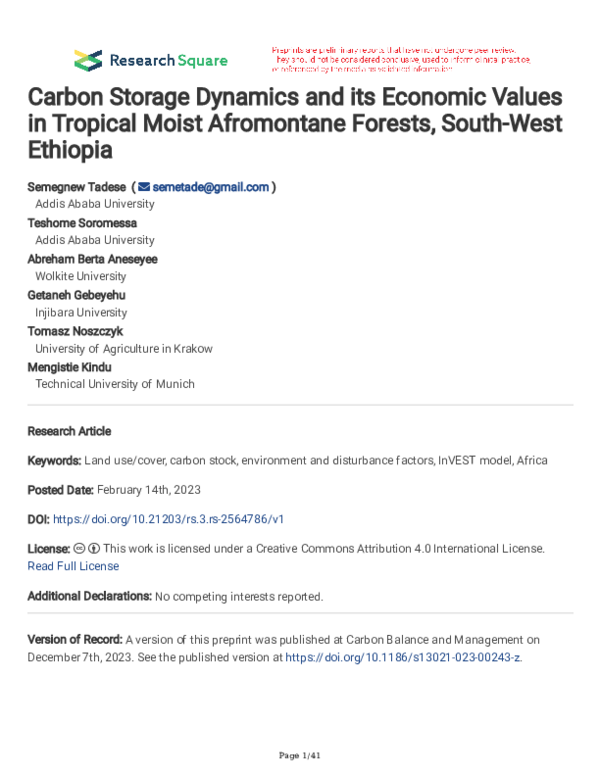 (PDF) Carbon Storage Dynamics and its Economic Values in Tropical Moist ...