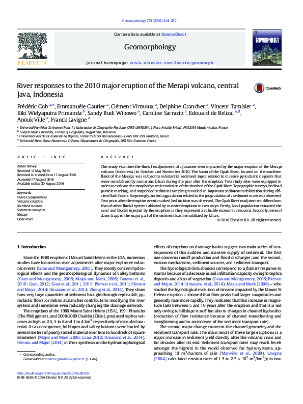(PDF) River responses to the 2010 major eruption of the Merapi volcano ...