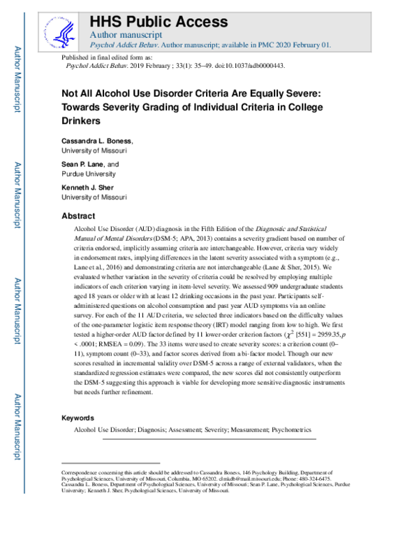 (PDF) Not all alcohol use disorder criteria are equally severe: Toward ...