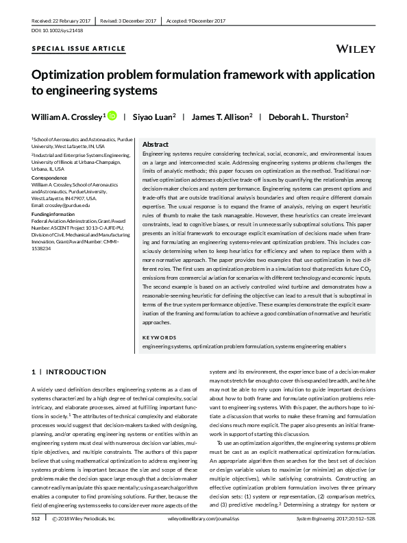 (PDF) Optimization problem formulation framework with application to ...