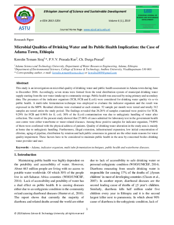 (PDF) Microbial Qualities of Drinking Water and Its Public Health ...