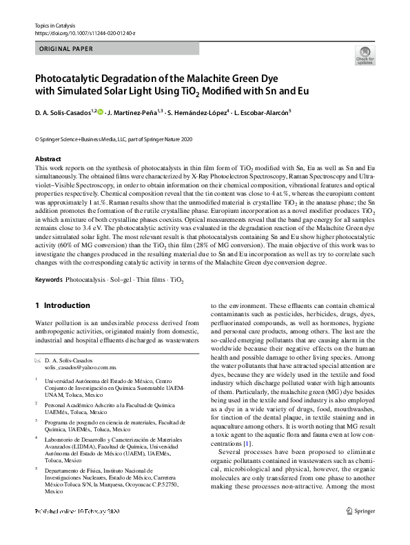(PDF) Photocatalytic Degradation of the Malachite Green Dye with ...