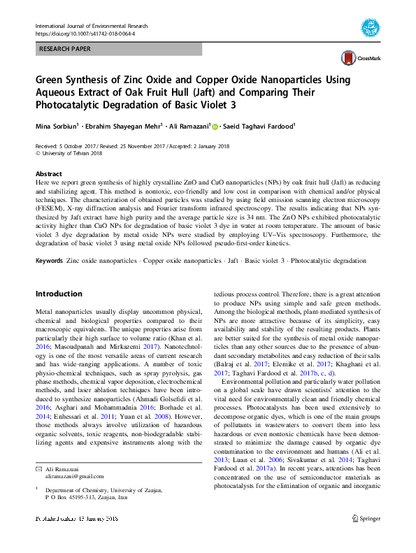 (PDF) Green synthesis of zinc oxide and copper oxide nanoparticles ...