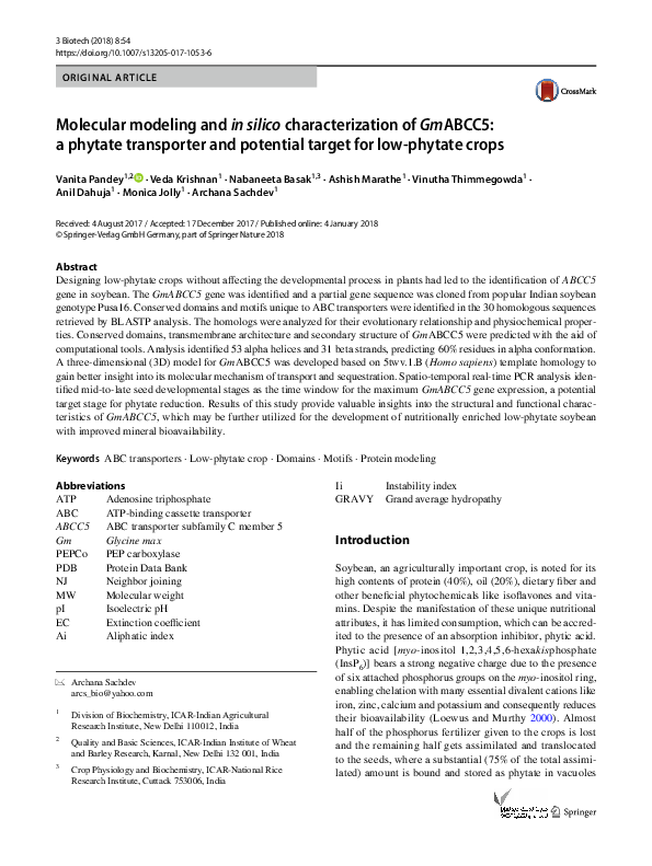 (PDF) Molecular modeling and in silico characterization of GmABCC5: a ...