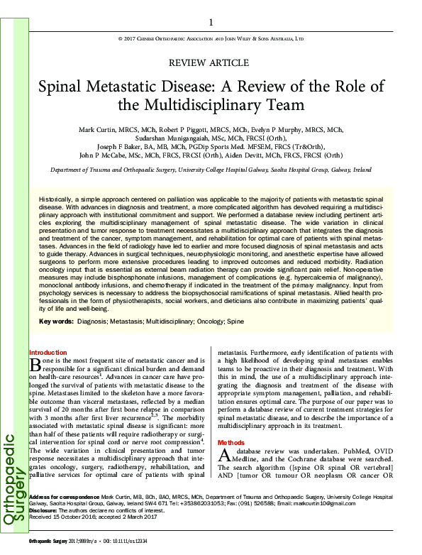 (PDF) Spinal Metastatic Disease: A Review of the Role of the ...