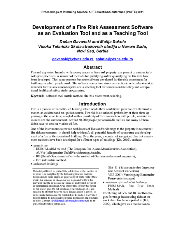 (PDF) Development of a Fire Risk Assessment Software as an Evaluation ...