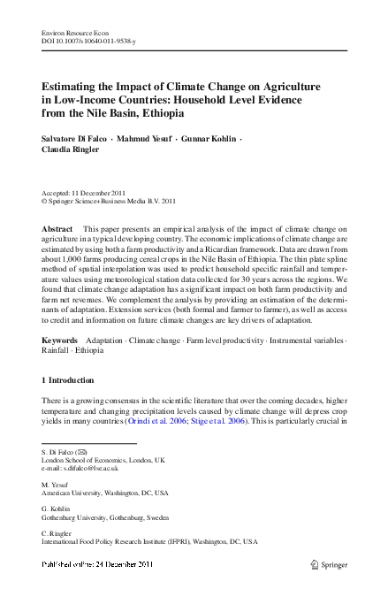 (PDF) Estimating the Impact of Climate Change on Agriculture in Low ...