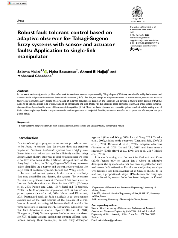 (PDF) Robust fault tolerant control based on adaptive observer for ...