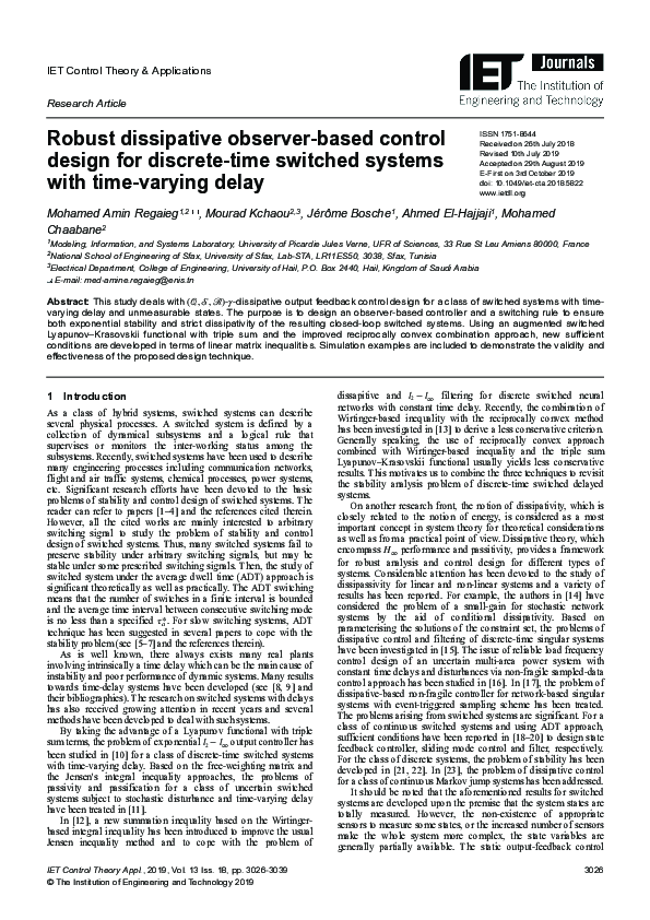 (PDF) Robust dissipative observer‐based control design for discrete ...