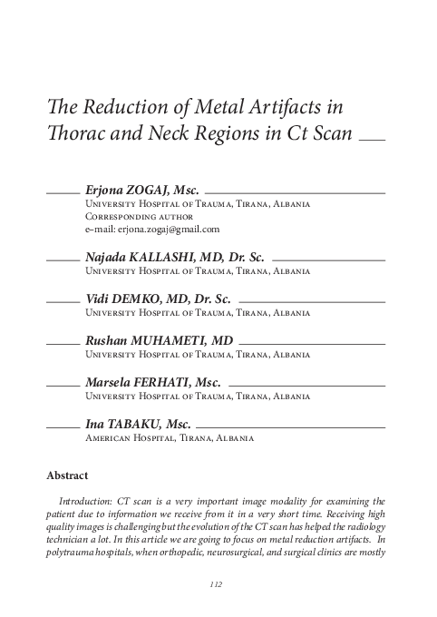 (PDF) The Reduction of Metal Artifacts in Thorac and Neck Regions in Ct ...