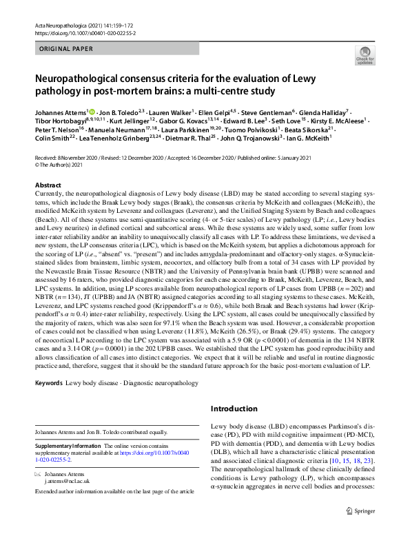 (PDF) Neuropathological consensus criteria for the evaluation of Lewy ...