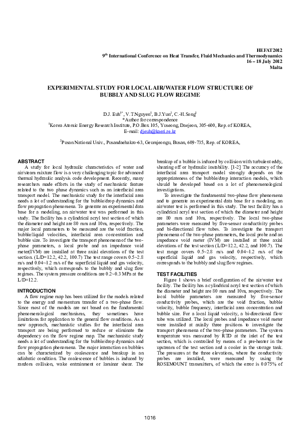 (PDF) Experimental study for local air/water flow structure of bubbly ...