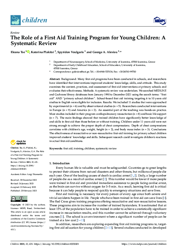 (PDF) The Role of a First Aid Training Program for Young Children: A ...