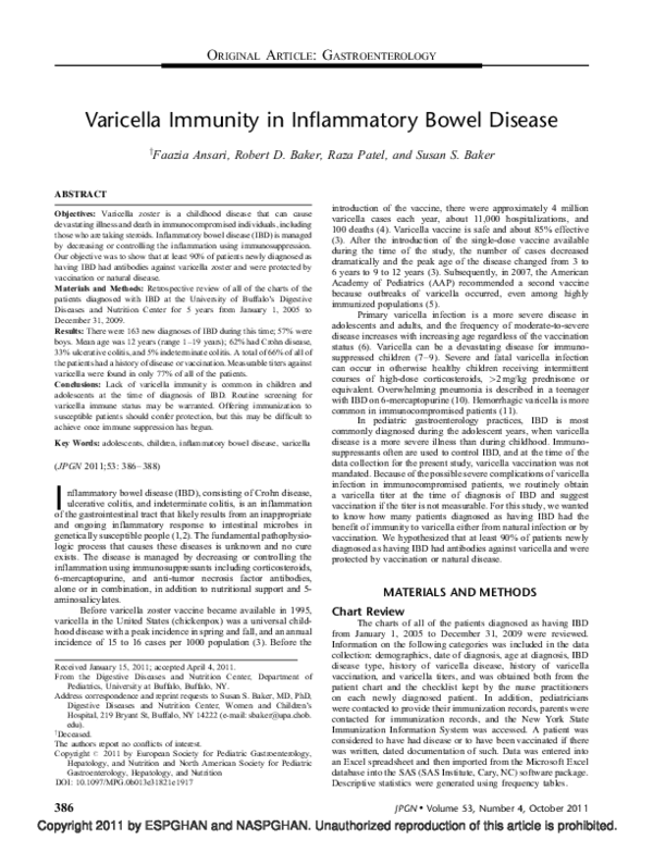 (PDF) Varicella Immunity in Inflammatory Bowel Disease