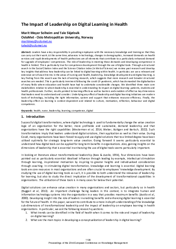 (PDF) The Impact of Leadership on Digital Learning in Health