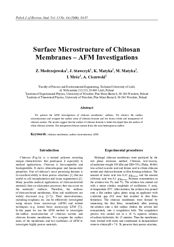 (PDF) Surface Microstructure of Chitosan Membranes - AFM Investigations