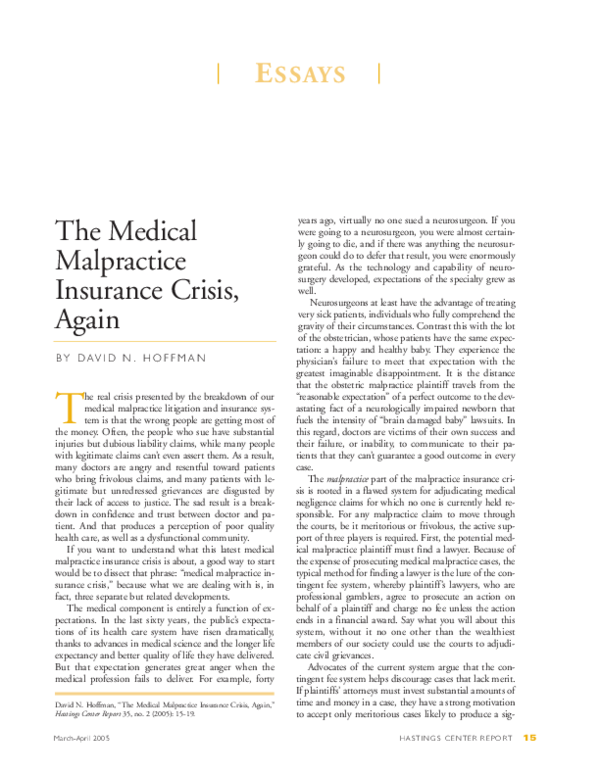 (PDF) The Medical Malpractice Insurance Crisis, Again