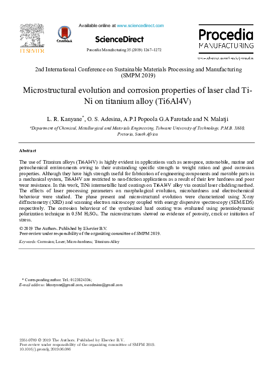 (PDF) Microstructural evolution and corrosion properties of laser clad ...