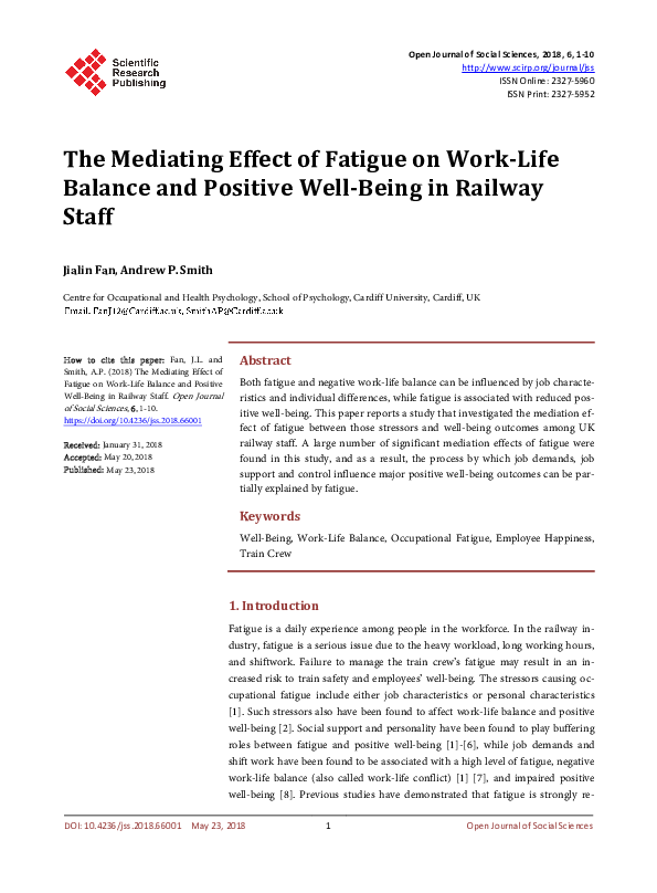 (PDF) The Mediating Effect of Fatigue on Work-Life Balance and Positive ...