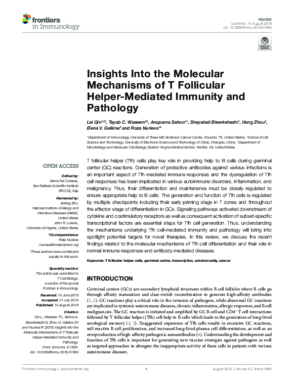 (PDF) Insights Into the Molecular Mechanisms of T Follicular Helper ...