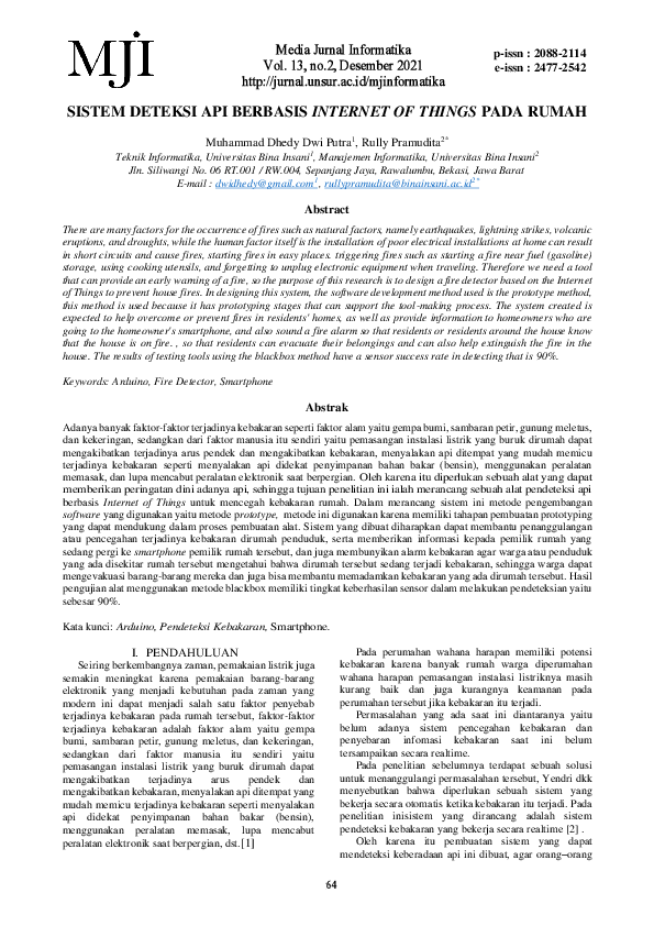 (PDF) Sistem Deteksi Api Berbasis Internet of Things Pada Rumah