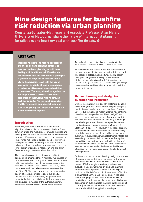 (PDF) Nine design features for bushfire risk reduction via urban planning