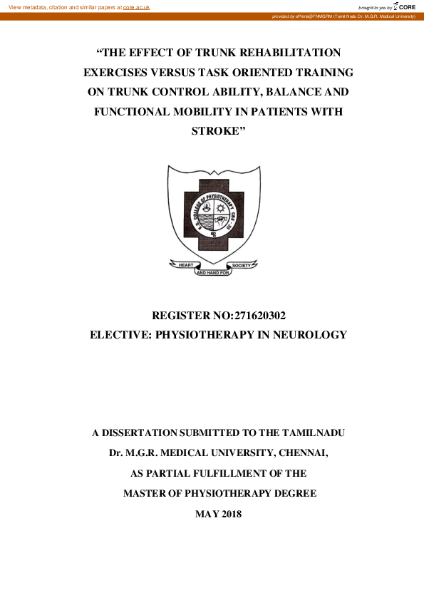 (PDF) The Effect of Trunk Rehabilitation Exercises Versus Task Oriented ...