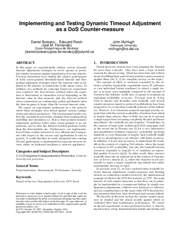 (PDF) Implementing and testing dynamic timeout adjustment as a dos ...
