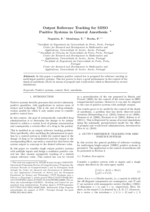 (PDF) Output Reference Tracking for MISO Positive Systems in General ...