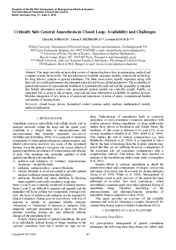 (PDF) Critically Safe General Anaesthesia in Closed Loop: Availability ...