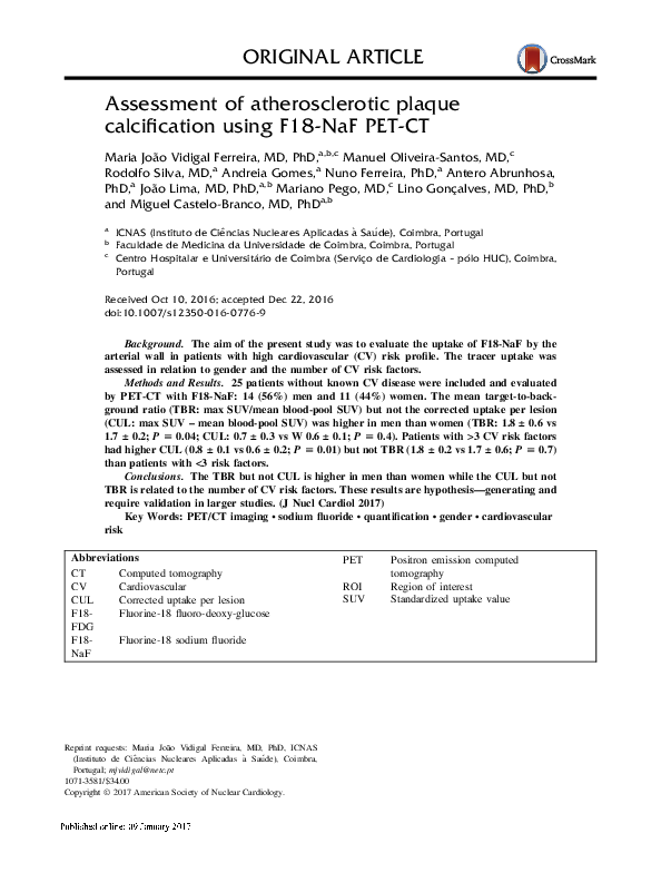 (PDF) Assessment of atherosclerotic plaque calcification using F18-NaF ...