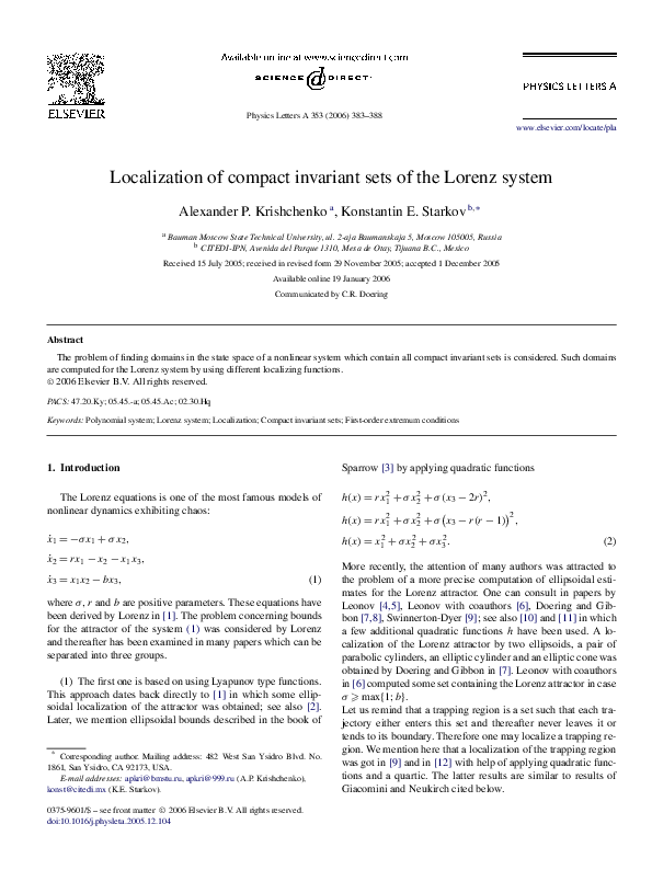 (PDF) Localization of compact invariant sets of the Lorenz system