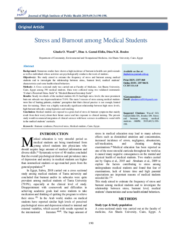 (PDF) Stress and Burnout Among Medical Students