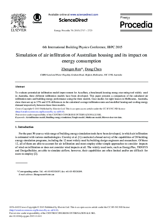 (PDF) Simulation of Air Infiltration of Australian Housing and its ...