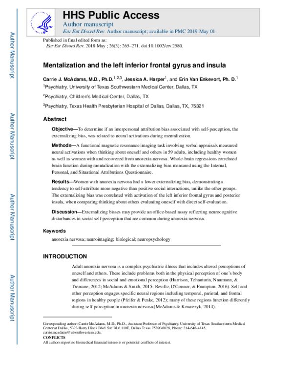 (PDF) Mentalization and the left inferior frontal gyrus and insula