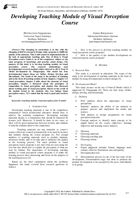 (PDF) Developing Teaching Module of Visual Perception Course