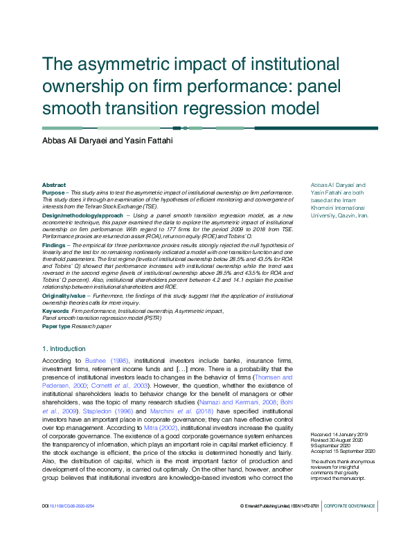 (PDF) The asymmetric impact of institutional ownership on firm ...