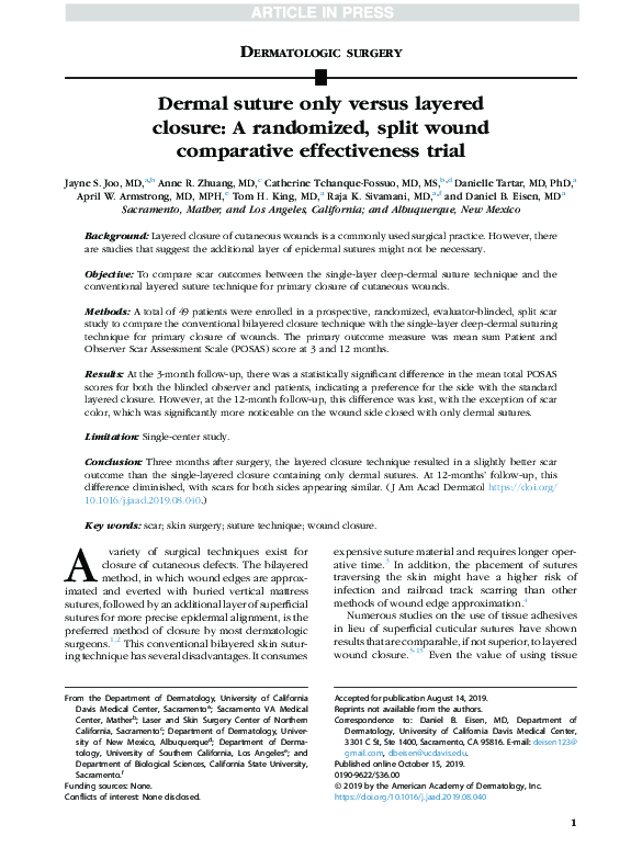 (PDF) Dermal suture only versus layered closure: A randomized, split ...