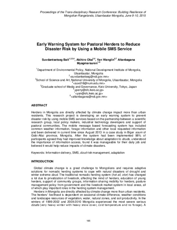 (PDF) Early warning system for pastoral herders to reduce disaster risk ...