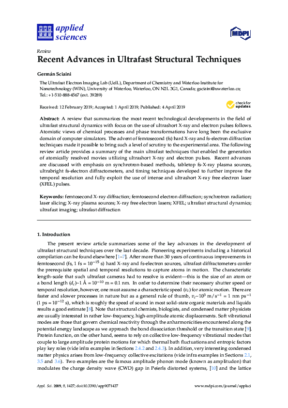 (PDF) Recent Advances in Ultrafast Structural Techniques