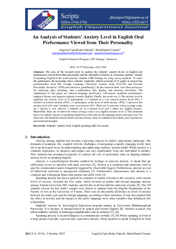 (PDF) An Analysis of Students' Anxiety Level in English Oral ...