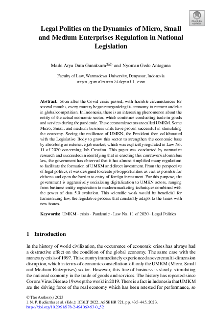 (PDF) Legal Politics on the Dynamics of Micro, Small and Medium ...