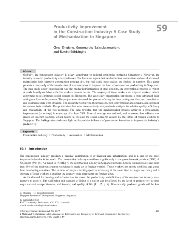 (PDF) Productivity Improvement in the Construction Industry: A Case ...