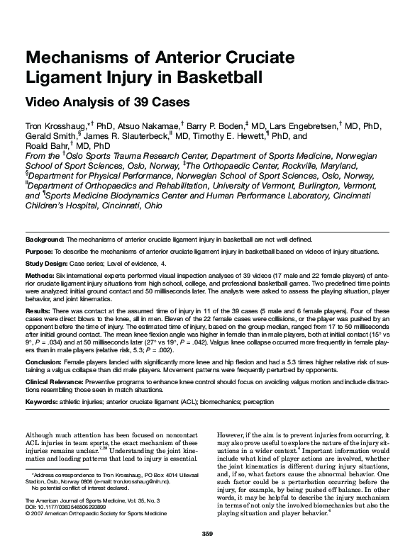 (PDF) Mechanisms of anterior cruciate ligament injuries in elite women ...