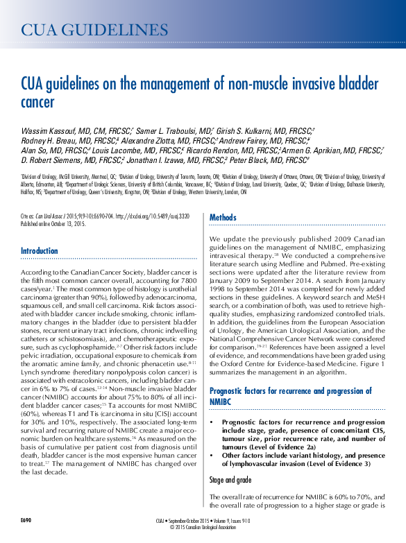 (PDF) CUA guidelines on the management of non-muscle invasive bladder ...