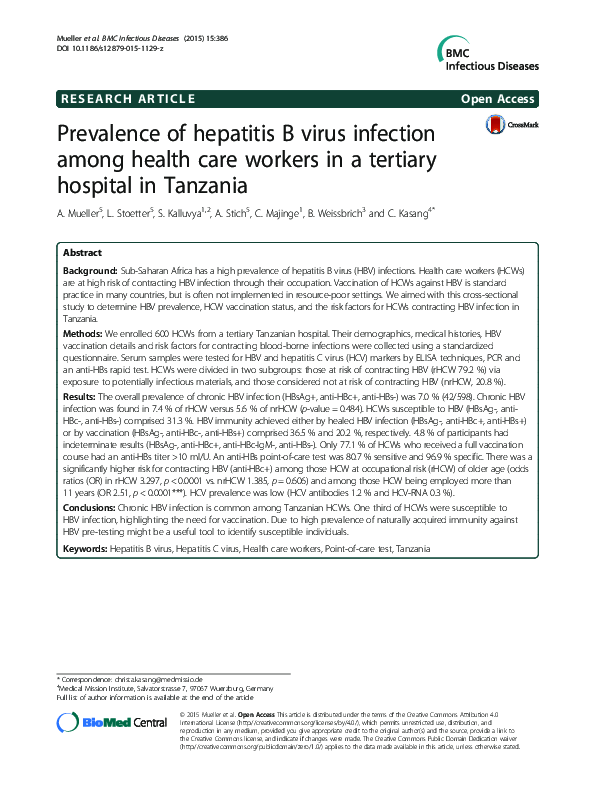 (PDF) Prevalence of Hepatitis B Virus Infection among People Attending ...